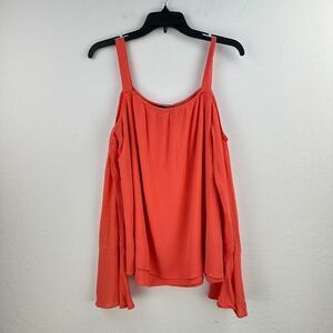 Sanctuary Top Womens ‎ M Pink Woven Cold Shoulder Flare Sleeve  Lined Wide Strap
